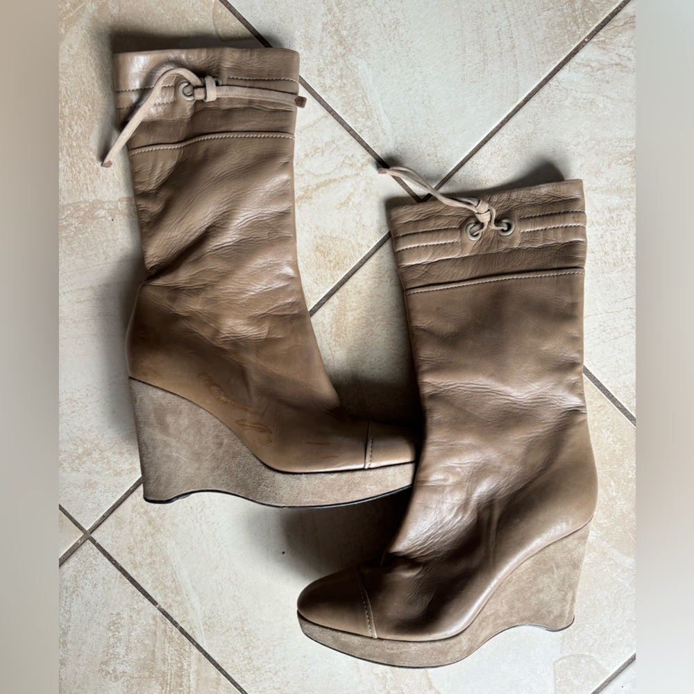 Giorgio Armani Leather Italian suede taupe boots size 38